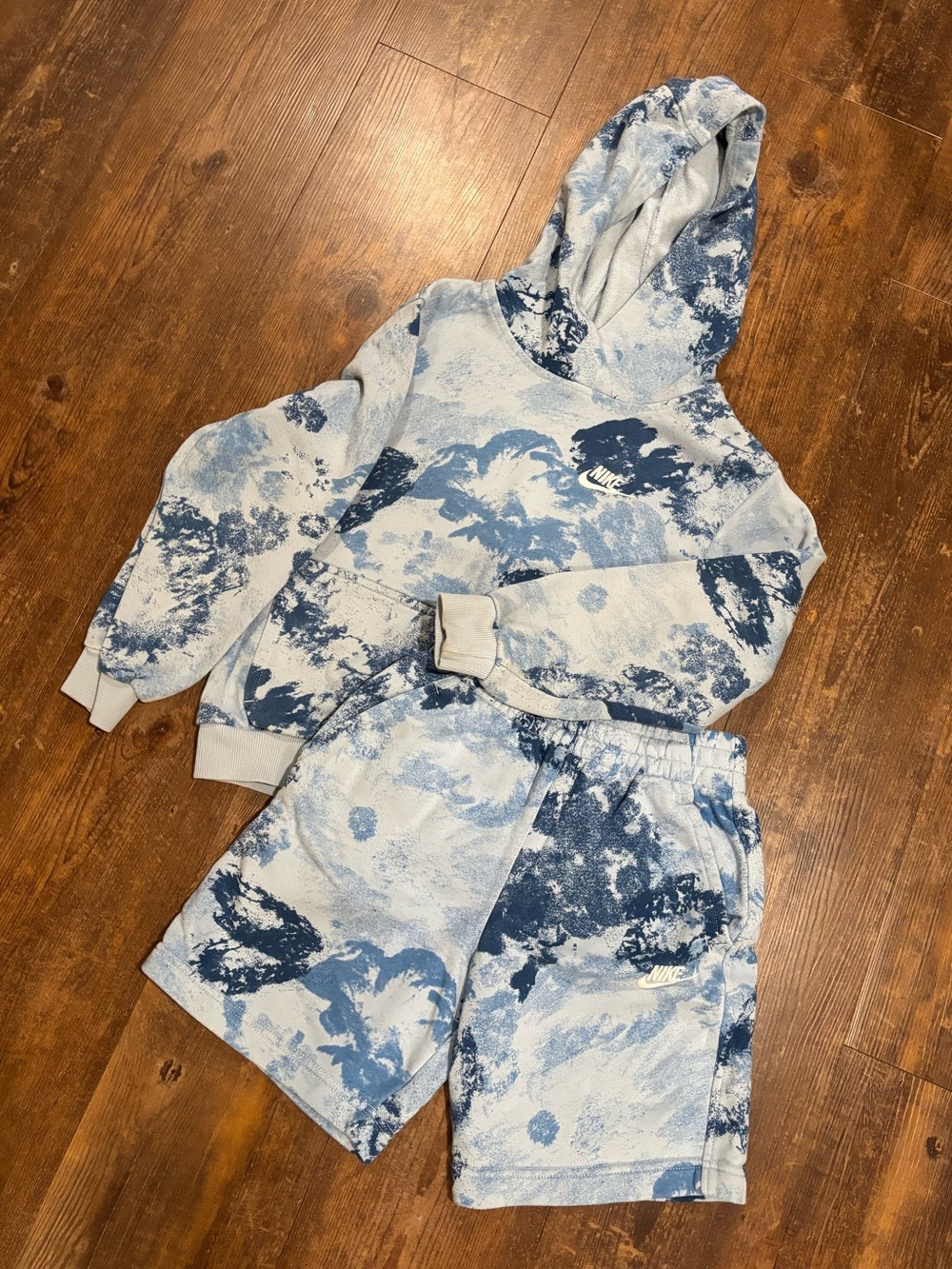 Nike Blue and Light Gray Tie-Dye Hoodie + Shorts Set